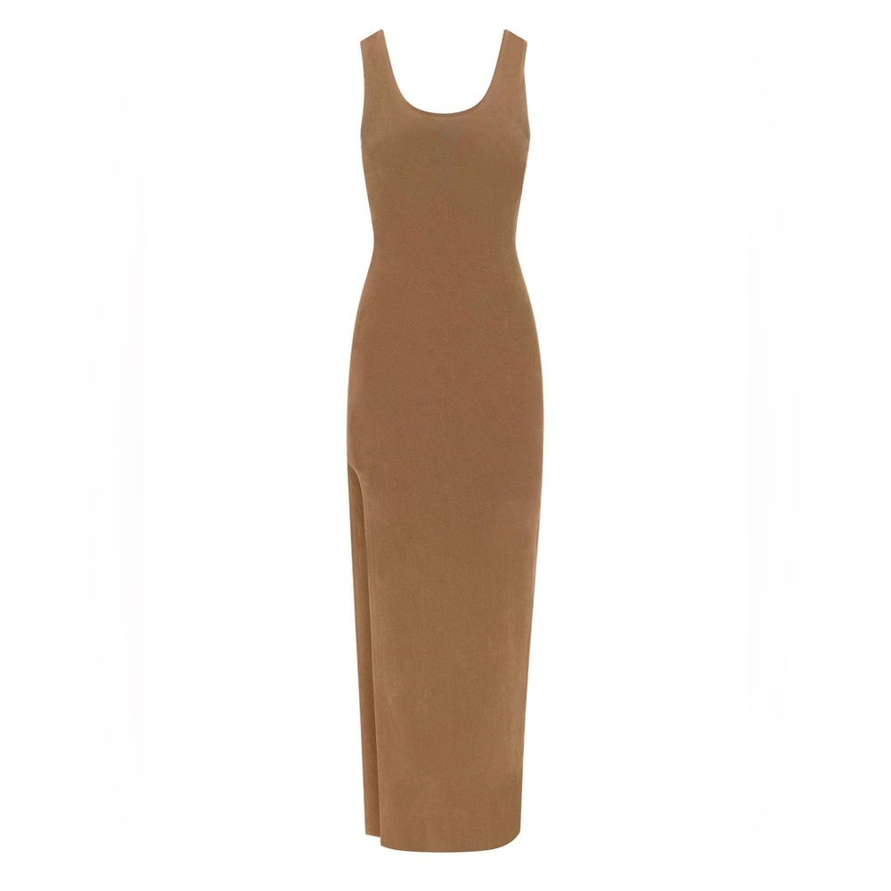 Anemos Open Back Maxi Tank Dress With Side Slit In Stretch Cupro